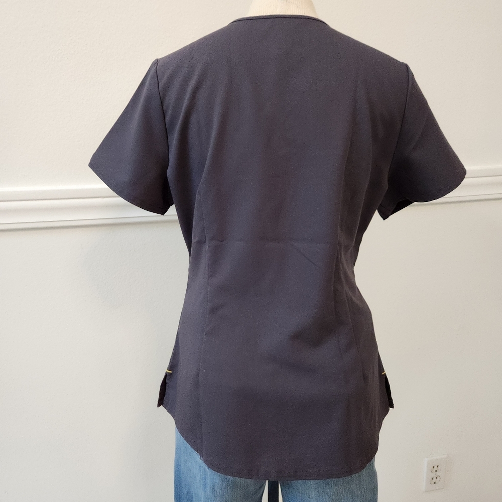 Figs Scrub Top Womens Small grey Yellow V-Neck Shirt Short Sleeve Medica… - Picture 9 of 9